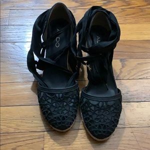 Black Aldo espadrilles; lace detail; size 8